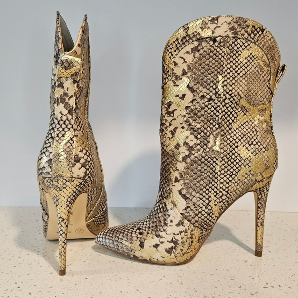 Anne Michelle Metallic Gold Snakeskin Stiletto Boot Size 37/US 7